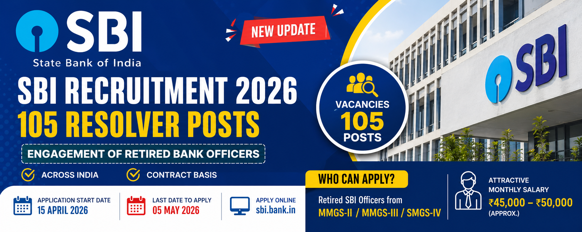 Read more about the article SBI Recruitment 2026 Notification Out – 105 Resolver Posts for Retired Officers | Apply Online