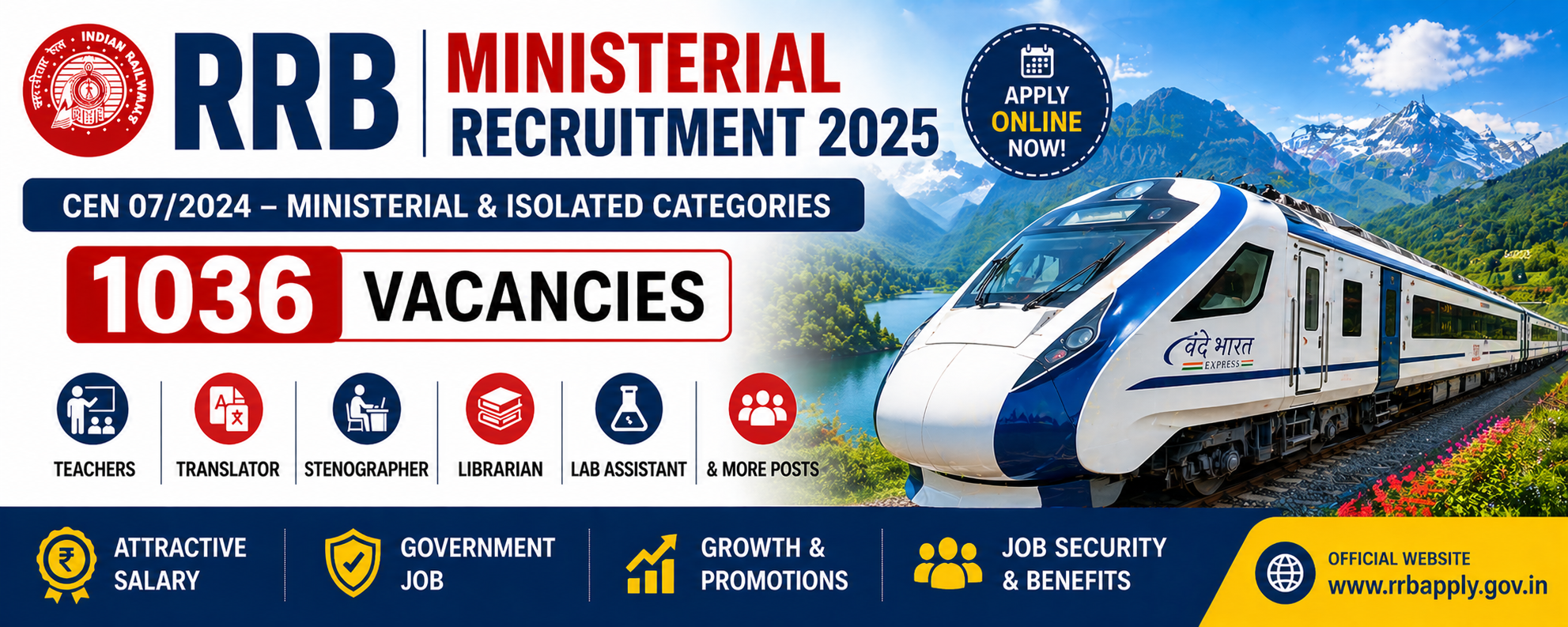 Read more about the article RRB Ministerial & Isolated Categories Recruitment 2025 (CEN 07/2024) – Qualification Update Notice, 1036 Vacancies, Apply Online